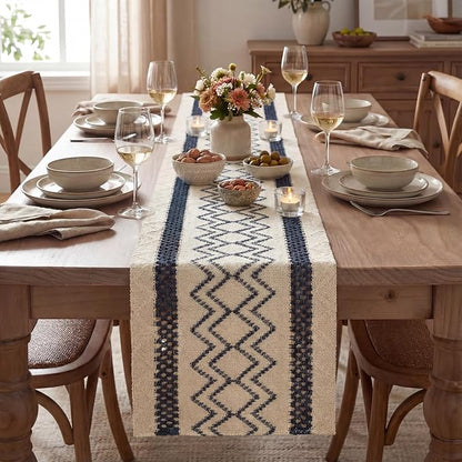 Artoid Mode Dark Blue Stripe Diamond Woven Table Runner 12x90 Inch | Holiday - Image 2