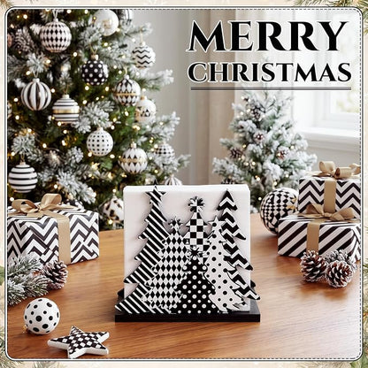 Christmas Tree Napkin Holder for Tables Black White Plaid Stripe Dots Christmas - Image 6