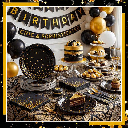 NatNarr 25 Set Black Gold Plates and Napkins Set, 6.5" Napkins, - Image 5
