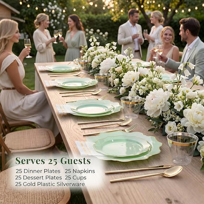 175Pcs Sage Green Plastic Plates - Image 2