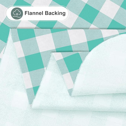 misaya Rectangle Waterproof Vinyl Table Cloth, Buffalo Flannel Backed Tablecloth, Wipeable Plastic Table Cover for Dinner, Kitchen, Outdoor (60" x 102", Teal and White)