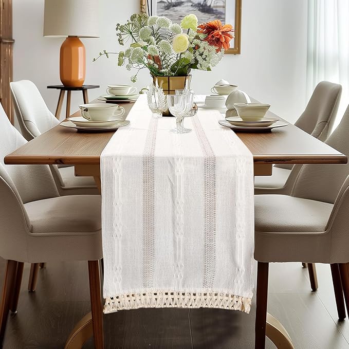 Table Runner, Boho Table Runner Cotton Linen Table Decorations, Farmhouse Table by Gxfctys