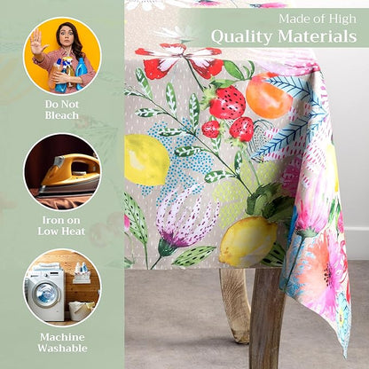 Maison d' Hermine Table Cloth Rectangle Table 100% Cotton 70 x 90 Inches Tablecloth Reusable Decorative for Dining Room Farmhouse Home Valentines Day Decorations Spring Summer - Jardin D'Ete - Fog