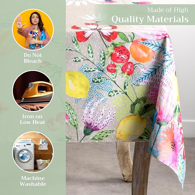 Maison d' Hermine Table Cloth Square Table 100% Cotton 54 x 54 Inches Tablecloth Reusable Decorative for Dining Room Farmhouse Home Valentines Day Decorations Spring Summer - Jardin D'Ete - Fog
