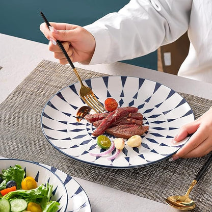 Bestone 12-Piece Round Porcelain Dinnerware Set, Service for 4, Chip Resistant Plates and Bowls,Blue, Dishwasher & Microwave Safe for Home Daily Use