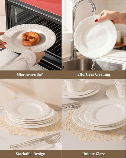 Dinnerware sets plates and bowls sets modern plates,Ceramic Dinnerware Sets,12 Pieces Porcelain Lightweight Plates,Scratch Resistant Dish Set (style - 13, 4 - Set (12pcs))