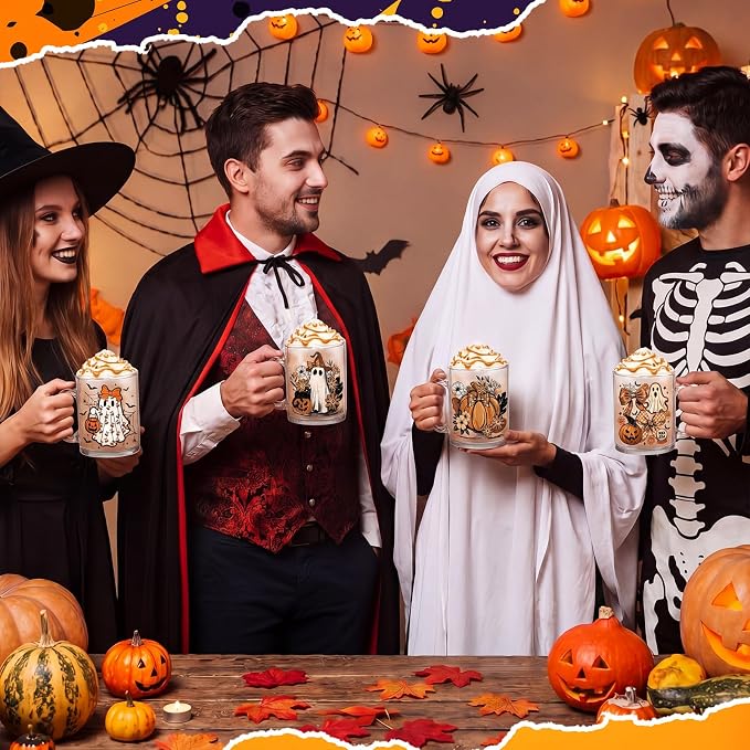 Tioncy 4 Pcs Halloween Ghost Coffee Mugs 12 oz Pumpkin Glass Cups - Image 4