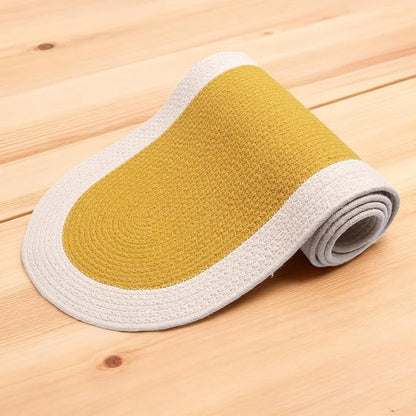 Encasa XO Dining Table Runner, Handmade Ribbed Cotton 12"x54" Yellow & Off White - Image 2