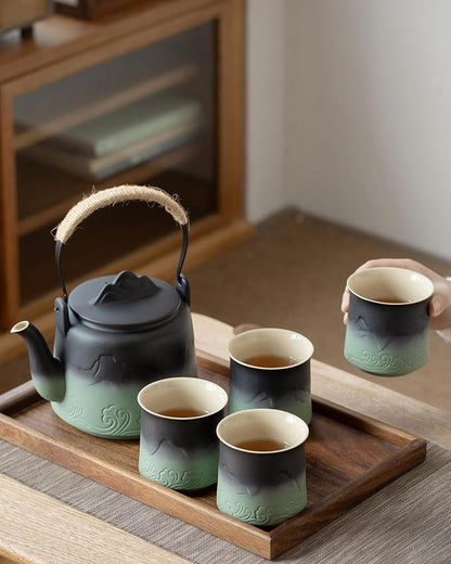 ZENS Japanese Teapot Set with 4 Cups, 33.8oz Loose Leaf Clay Teapot | Embossed - Image 9
