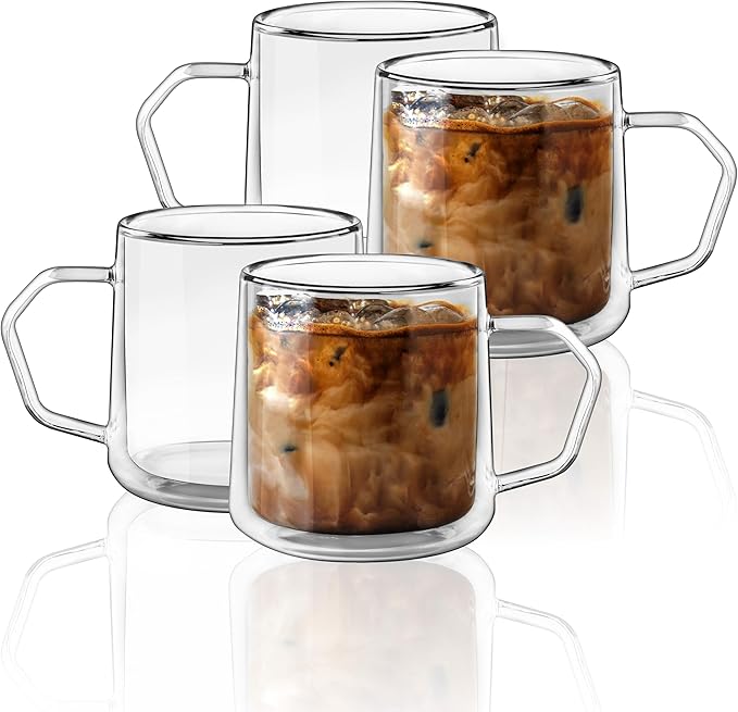 Double Wall Glass Coffee Mugs by Unknown