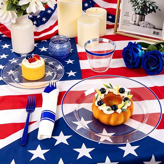 SUT 350 Pcs Blue and Clear Plastic Dinnerware Set - Image 3