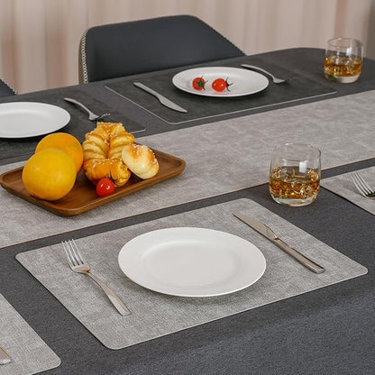 Myir JUN Reversible Vinyl Placemats Set of 8, Faux Leather Place Mats Dual Sided Waterproof Oilproof Wipeable, Heat-Resistant Table Mats for Kitchen Dining Indoor Outdoor (12" x 17", Light Gray Gray)