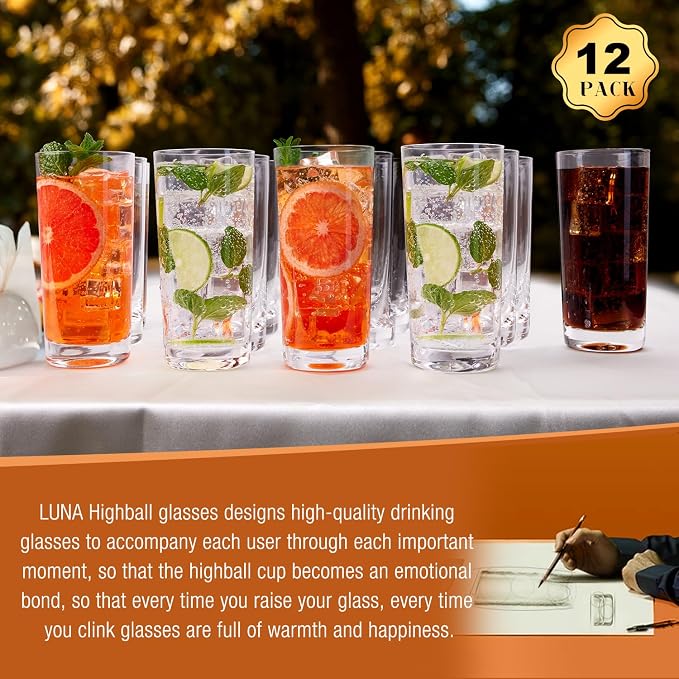 Drinking Water Glass Cups Set, Crystal Highball Glasses cups set of 12 - Image 6