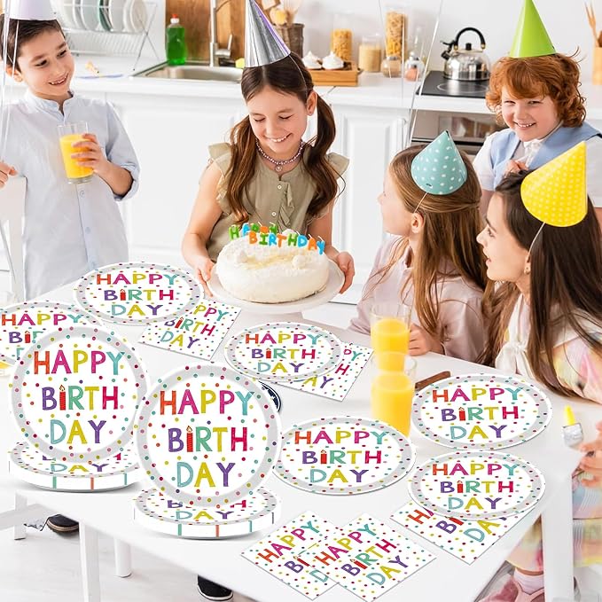40 Pcs Birthday Plates and Napkins Party Supplies, 9-inch Disposable Happy - Image 6