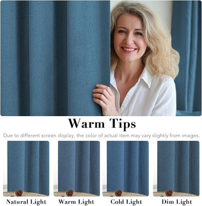 H.VERSAILTEX 100% Blackout Curtains for Bedroom Thermal Insulated Linen Textured Curtains Heat and Full Light Blocking Drapes Living Room Curtains 2 Panel Sets, 42x54 Inch, Blue Sapphire