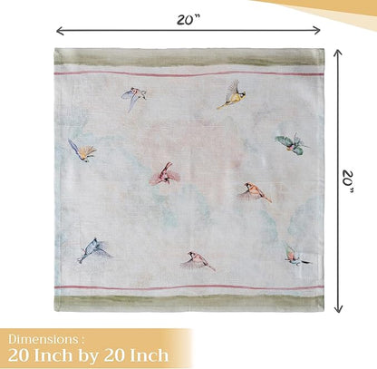 Maison d' Hermine Cloth Napkins Set of 4 100% Cotton Everyday Reusable Square Napkins Cloth Washable Dinner Party Wedding Restaurant Valentines Day Decorations Spring/Summer (Flying Birds, 20" x 20")