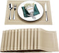 Placemats Set of 12,Washable,Heat and Stain Resistant Indoor/Outdoor Place mats,Vinyl Woven Non Slip Table Mats for Restaurant Table Protection,PVC Placemats(Beige,12PCS)