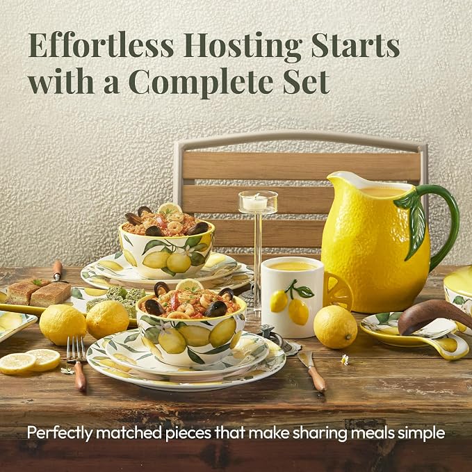 Bico Lemon Dreams Salad Plates Set of 4, 8.75 Inch Ceramic Dessert Plates - Image 7