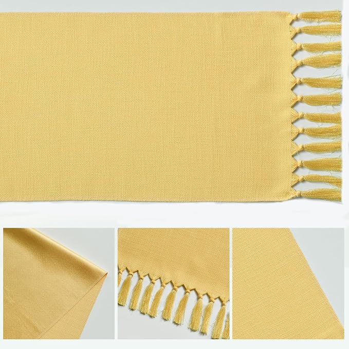 Artoid Mode Yellow Tassel Table Runner, Summer Linen Blend Rustic Farmhouse - Image 5