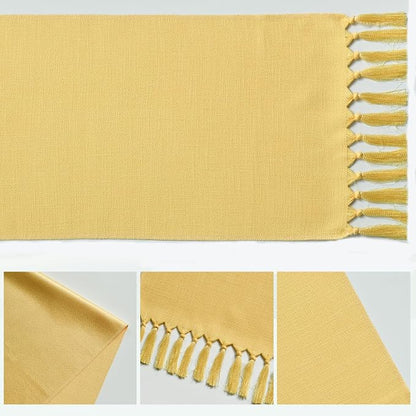 Artoid Mode Yellow Tassel Table Runner, Summer Linen Blend Rustic Farmhouse - Image 5
