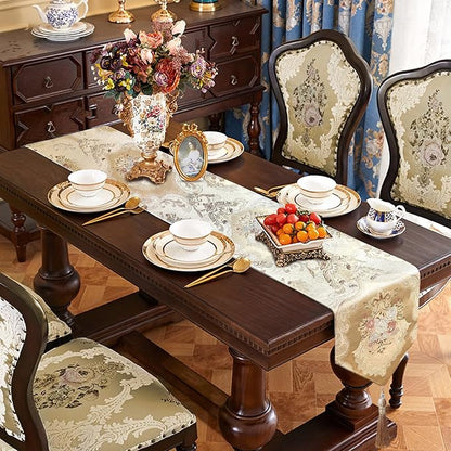 120" Exquisite Table Runner Elegant Chic Jacquard Textured Damask Beige | - Image 7