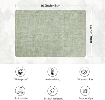 Placemats Set of 6 Faux Leather Heat Resistant Tables Mats Waterproof Oilproof Wipeable Reversible Anti-Slip Place Mats for Kitchen/Dining/Party/Outdoor 11.8" x 16.9", Light Green