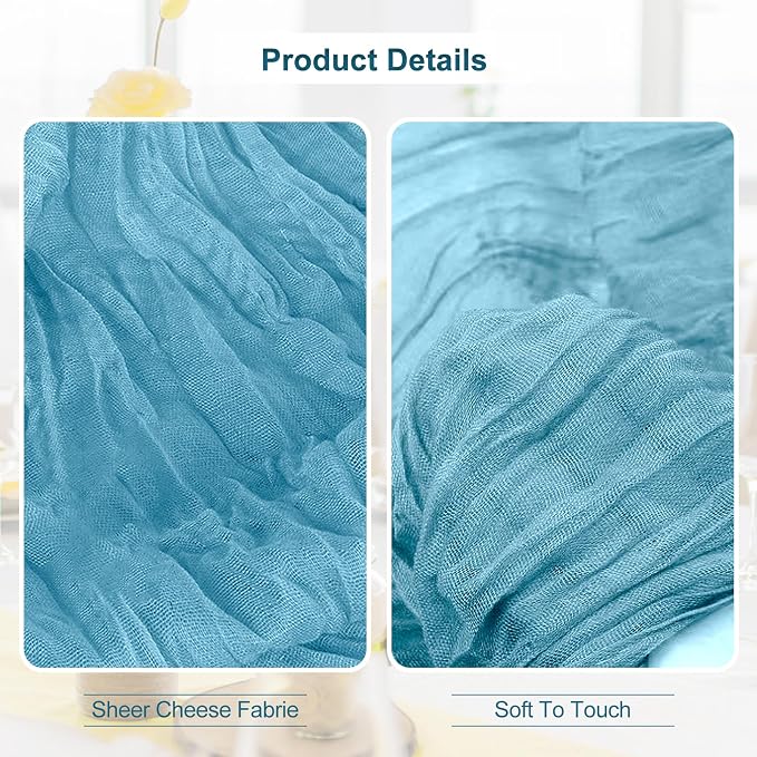 1 Pack Baby Blue Cheesecloth Table Runner 35x120 Inch 10Ft Rustic Gauze Cheese - Image 3
