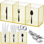 Suzile Acrylic Cutlery Storage Organizer Bin Silverware Caddy Countertop Knife Spoon and Fork Holder Kitchen 3 Section Tableware Storage Box for Cabinet Indoor Home Flatware Dining Room(Gold Pink,M)