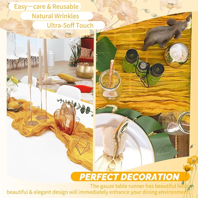Showgeous 30 Pack Gold Cheesecloth Table Runner, 17 x 108 Inches | Boho - Image 6