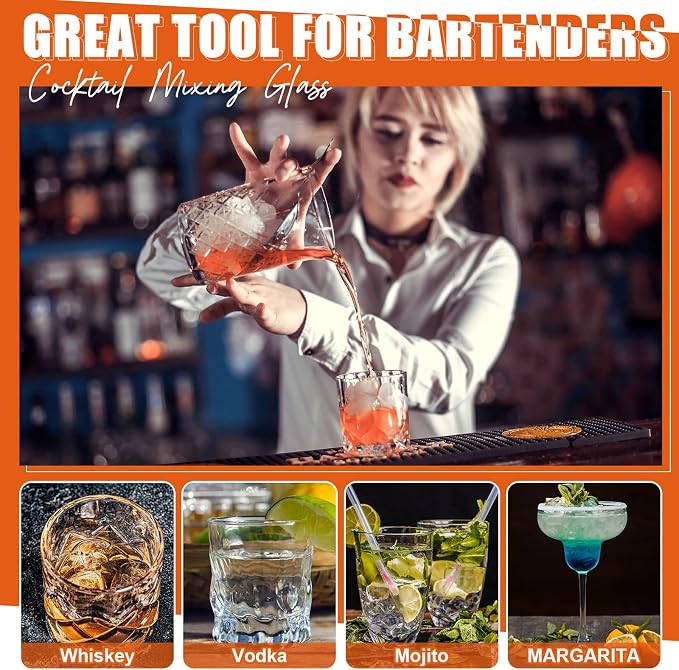 4 Pcs Cocktail Mixing Glass 24 oz Crystal Stirring Glass Thick Bottom Seamless - Image 4