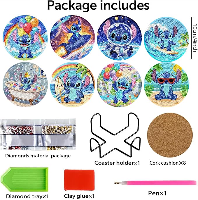 Fuinkqe 8Pcs Diamond Art Coasters Kits, Cartoon Diamond Painting Coasters - Image 2
