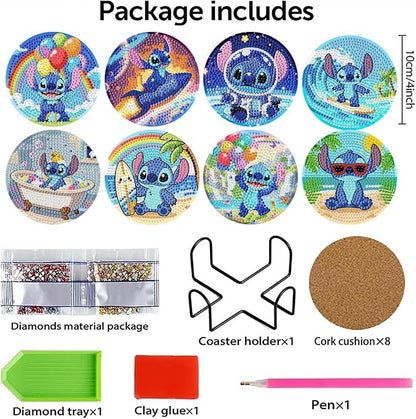 Fuinkqe 8Pcs Diamond Art Coasters Kits, Cartoon Diamond Painting Coasters - Image 2