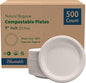 Compostable Paper Plates 9 Inch Bulk Plates [500 Case Pack] - Biodegradable Made from 100% Sugarcane - Heavy Duty Disposable - Eco Friendly - Bagasse Dinner Plates Natural Recycled Plate [500 Case]