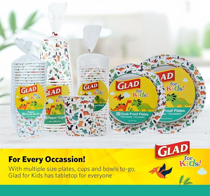 Glad for Kids Mini Disposable Paper Bowls, 6 Oz, colorful dino design, no lids - Image 6