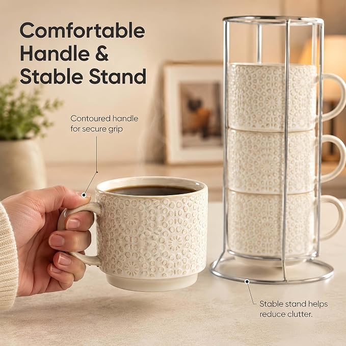 6 Oz Coffee Cups Set of 4, Stackable Espresso Cups - Image 2