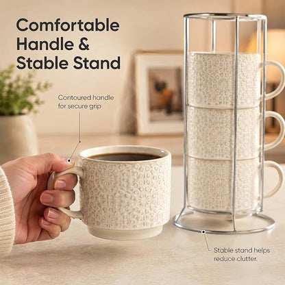 6 Oz Coffee Cups Set of 4, Stackable Espresso Cups - Image 2