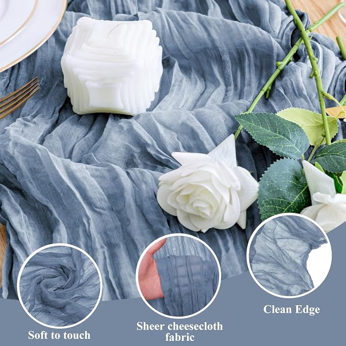 Cheesecloth Table Runner Dusty Blue 10FT Boho Gauze, 6 Pack | 120 Inch Cheese - Image 3