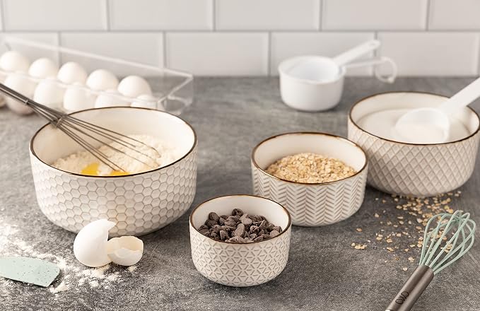 KooK Serving Bowls, with Lids, Ceramic Nesting Bowls, Microwave and Dishwasher - Image 6