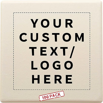 100 4" Square Ceramic Coasters Set - Customizable Text, Logo - Cork Bottom, Serve Ware - Natural
