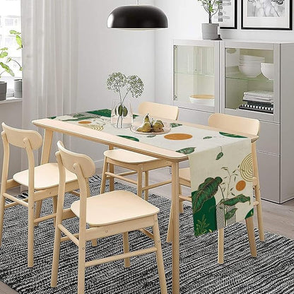 Green Abstract Mid Centruy Table Runner Retro Boho Tropical Leaves Palms Tree - Image 3