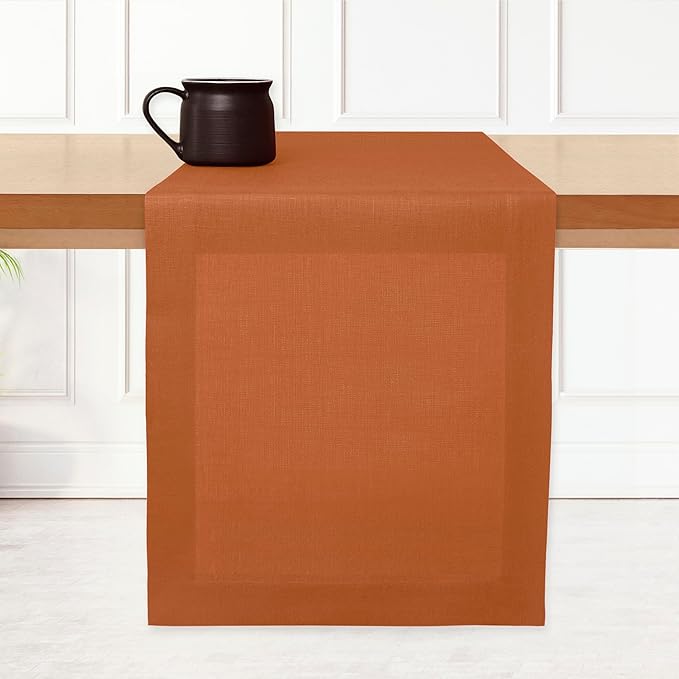 D'Moksha Homes Linen Rust Table Runner 48 Inches - 100% Pure Linen Table Runner 14 x 48 Inch for Coffee Tables, Dresser, Spring, Easter - Machine Washable