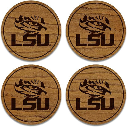 LazerEdge LSU Tigers Wooden Coaster Set - Cherry Wood - Officially Licensed Product - 4-Pack
