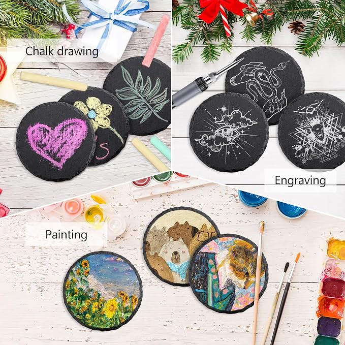 8 Pack 4 Inch Round Black Slate Coasters Set - Image 4