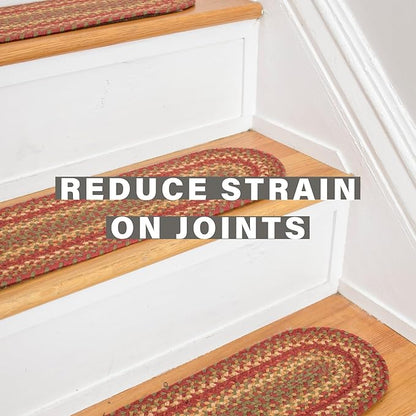 Homespice Cider Barn Jute Braided Stair Treads for Wooden Steps, Country Primitive Decor, Set of 13, Red 8x28 Rectangle Rugs for Stairs - Easy to Clean, Tightly Stitched and Durable