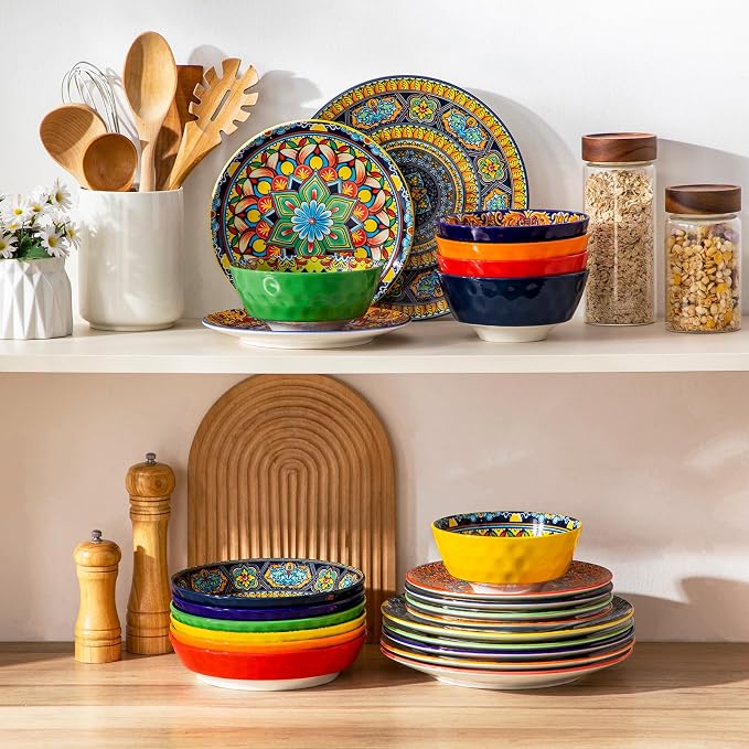 vancasso 24 Pieces Plates and Bowls Set, Bohemian Style Dinnerware Sets Service - Image 8