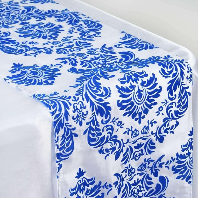 Efavormart 5PCS of Royal Blue Damask Flocking Premium Table Top Runner - Image 3