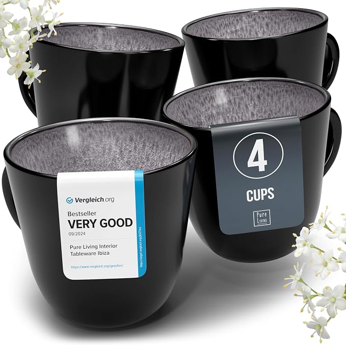 Large Stoneware Coffee Mugs Set of 4, 15.6 oz Coffee Cups by PURELIVING