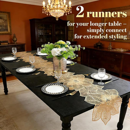 FAVE Gold Table Runner 36 Inches Flower Shaped Dining Table Runner | Waterproof - Image 6
