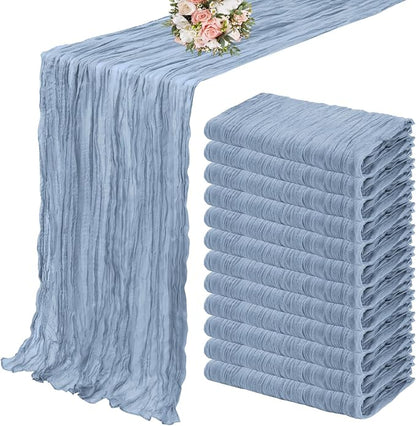 YMHPRIDE 12 Pack Cheesecloth Table Runner 35x120in Dusty Blue Table Runner | by YMHPRIDE