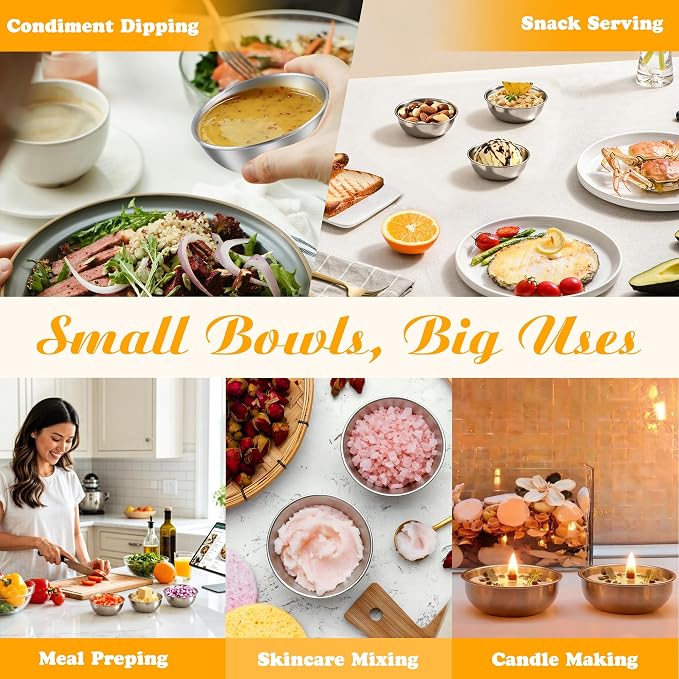 LIEMAND Stainless Steel Small Dipping Bowls, Round Small Bowls, - Image 4